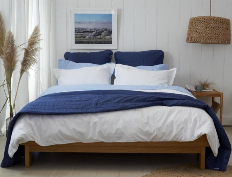 INDIGO QUILTED BEDSPREAD + EURO PILLOWCASE SET - Feyrehome Australia