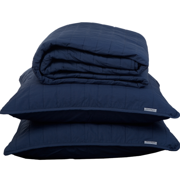 INDIGO QUILTED BEDSPREAD + EURO PILLOWCASE SET - Feyrehome Australia. 100% Cotton Percale.  Queen/King size - 2 Pillowcases.  Single/Double Size - 1 Pillowcase.  Free Shipping Australia. Afterpay and ZipPay